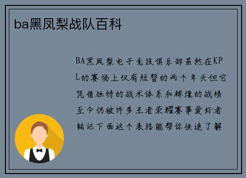 ba黑凤梨战队百科